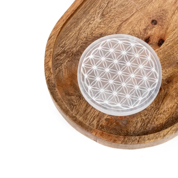 Selenite Flower of Life Etched Charging Plate